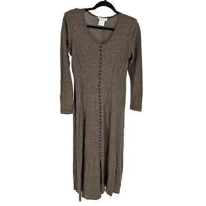 In Touch Women's Long Sleeve Brown Acrylic V-neck Maxi Dress Size 8